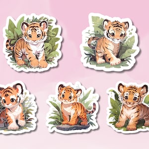 Stickers tigres mignons, Ensemble d'autocollants de petits tigres, Sticker animal, Sticker animal de la jungle, Fournitures Bujo, Sticker enfant