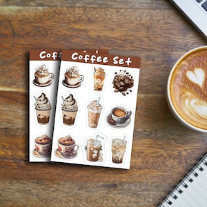 Sticker Sheet Coffee Set, Glossy Sticker, Journaling Supply, Diary Sticker, Decorative Sticker, Planner Sticker, Food Stickers