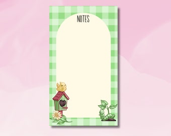 Cute Spring Garden Notepad, Green Notepad, Garden Notes Notepad, Cute Spring Critters Notepad, Birdhouse Memopad