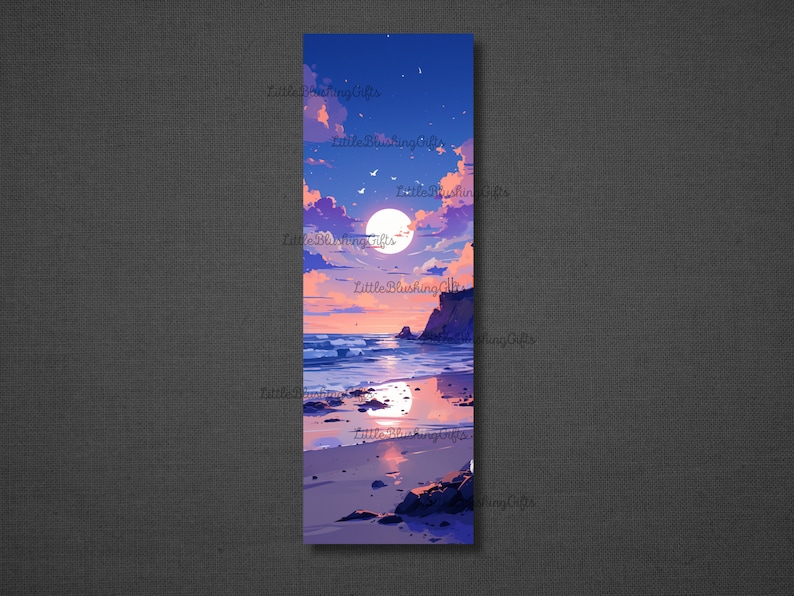 Süße Strand Lesezeichen, Strand-Design, Sommer Design Lesezeichen, Sommer Lesezeichen, Sonnenuntergang Lesezeichen, Tropische Lesezeichen, Geschenk für Buchliebhaber 4. Night Beach