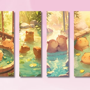 Capybara in a hot spring Bookmarks, Cute Capybara Design, Capybara Bookmarks, Pet Bookmark, Booklover Gift