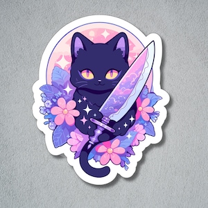 Sticker kitty couteau, Sticker chat avec couteau, poignarder minou, Sticker chaton, Sticker chat maléfique, chat couteau maléfique