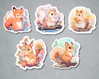 Cute Squirrel Stickers, Squirrel Sticker Set, Animal Sticker, Forest Animal Sticker, BuJo Supplies, Kids Sticker