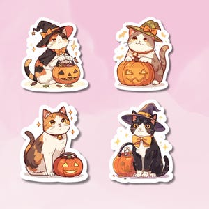 Stickers schattige katten met pompoenen, stickerset heks katten, sticker dieren, sticker Halloween kat, sticker Halloween, BuJo Supplies, sticker kinderen