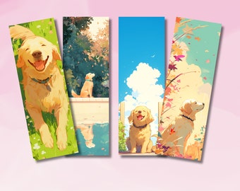 Cute Bookmark, Cute Golden Retriever Bookmark, Dog Bookmark, Bookmark Collection, Golden Retriever Dog Bookmark Collection, Booklover Gift