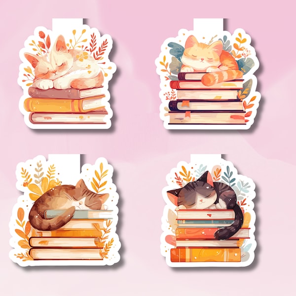 Niedliche magnetische Katze auf Bücher Lesezeichen, schlafende Katze Lesezeichen, gemütliches magnetisches Lesezeichen, lesende Katze Lesezeichen, verschiedene Katzen auf Büchern