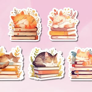 Adesivo gatti carini su libri, adesivo gatto, adesivo libresco, gatti su libreria, BuJo e adesivi animali