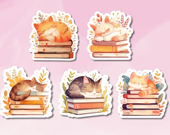 Cute Cats on Books Sticker, Cat Sticker, Bookish Sticker, Cats on Bookstack, BuJo and Animal Stickers