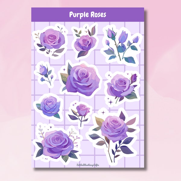 Purple Roses Stickersheet, A5 Stickersheet, Floral Stickersheet, Roses Stickers, BuJo & Journal Supplies