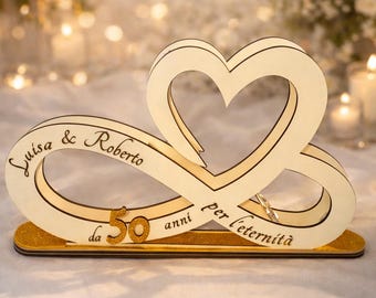 Lampada Infinito Personalizzata 50 Anniversario – Regalo Nozze d’Oro con Nomi – Decorazione Anniversario Matrimonio in Legno