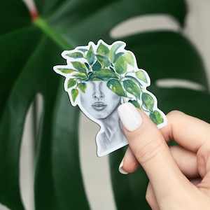 Pothos Woman Watercolor Vinyl Sticker |  2 x 3 Waterproof Matte Plant Art Die Cut Sticker
