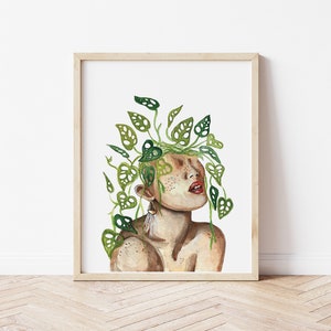 Monstera Adansonii  Woman Watercolor Painting | Plant Art | 11x14 8x10 5x7