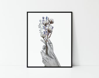 Cotton Bouquet Watercolor Painting | Plant Art | 11x14 8x10 5x7