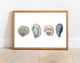 Seashell Watercolor Painting Print: Coastal Wall Art