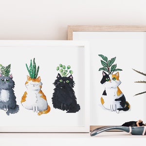 Custom Cartoon Pet Plant Portrait | Hand Drawn | Copic Marker Original Cat and Plant Art