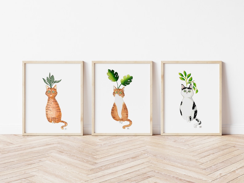 Custom Cartoon Pet Plant Portrait Hand Drawn Copic Marker Original Cat and Plant Art image 2