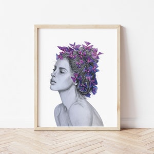 Oxalis Triangularis Woman Watercolor Painting | Plant Art | 11x14 8x10 5x7