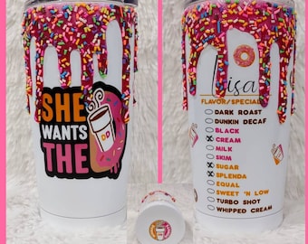 Ella quiere el vaso D / Dunkin / regalo de café / vaso de goteo / taza de espolvoreo / taza de café / vaso epoxi / taza de acero inoxidable / café