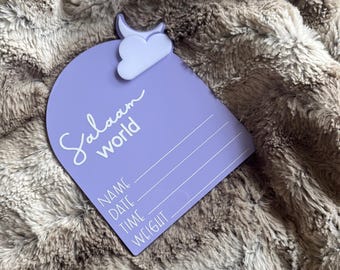 Salaam World Acrylic Baby Announcement Plaque: Nursery Decor