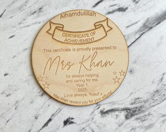 Wooden certificate for school staff