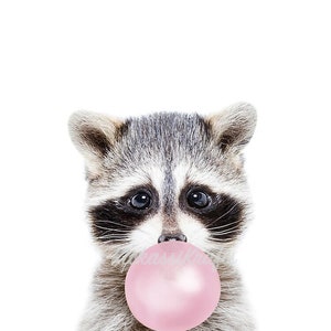 Racoon Bubble Gum Digital Print, digital, digitalprints, nursery, baby, wall, walldecor, pictures, prints