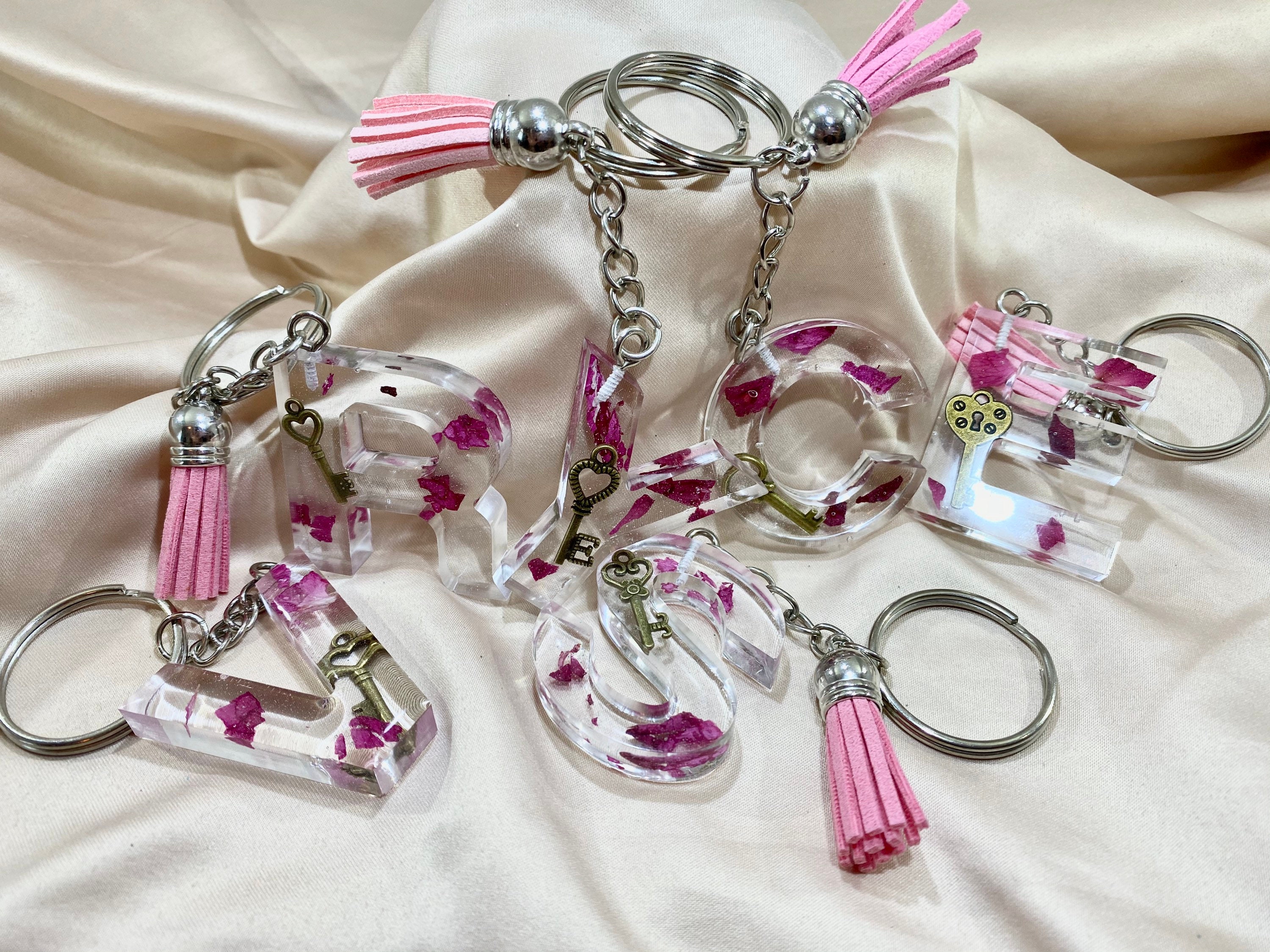 Resin Keychains with Rose Petals
