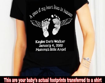 Mommy to an Angel shirt,baby actual footprints shirt,child loss shirt,angel mom,memorial tshirts,in loving memory shirt,wings