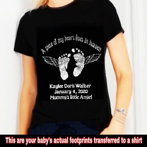Mommy to an Angel shirt,baby actual footprints shirt,child loss shirt,angel mom,memorial tshirts,in loving memory shirt,wings