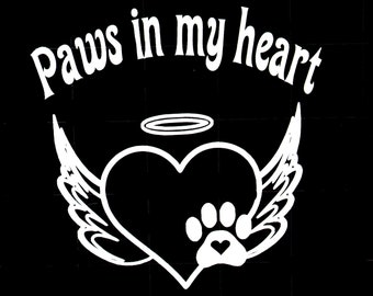 Paws in my heart car decal,in loving memory pet decal,pet memorial decal,paw decal,angel wings pet decal,paws in heaven,best buddy car decal