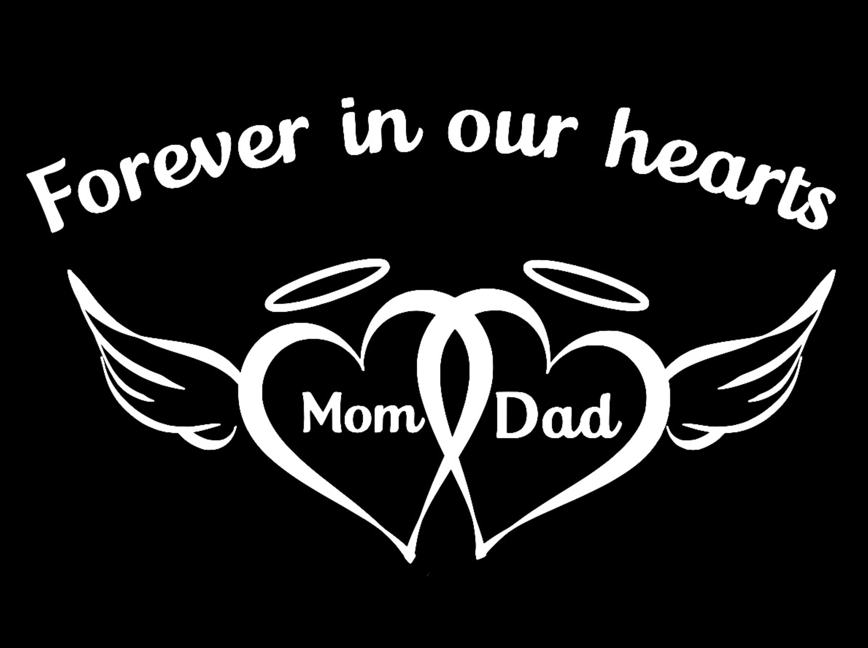 In Loving Memory Decal: Two Hearts With Wings and Halo for Mom and Dad ...