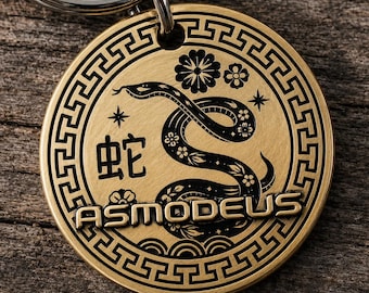 Chinese Zodiac Snake Tag | Engraved | Copper | Personalized | Pet Cat Id Tag | Horoscope | Astrology