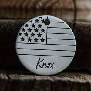 American Flag Dog Tag | Engraved | Mountain | Copper | Personalized | Pet Cat Id Tag | Stars | USA