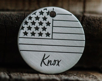American Flag Dog Tag | Engraved | Mountain | Copper | Personalized | Pet Cat Id Tag | Stars | USA