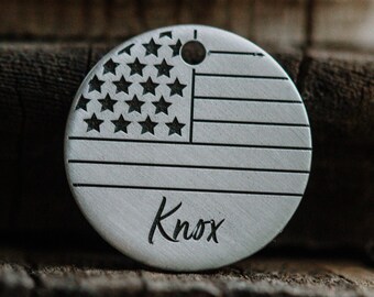 American Flag Dog Tag | Engraved | Mountain | Copper | Personalized | Pet Cat Id Tag | Stars | USA