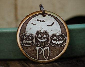 Jack-O-Lantern Dog Tag | Engraved | Copper | Personalized | Pet Cat Id Tag | Pumpkins | Halloween