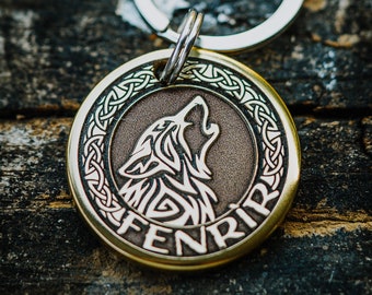 Celtic Wolf Dog Tag | Engraved | Copper | Personalized | Pet Cat Id Tag