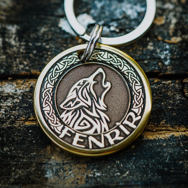 Celtic Wolf Dog Tag | Engraved | Copper | Personalized | Pet Cat Id Tag