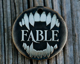 Vampire Fangs Tag | Engraved | Copper | Personalized | Pet Cat Id Tag | Halloween | Dracula