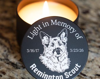 ペットの追悼キャンドル（カスタムデザイン）｜パーソナライズされたキャンドル蓋｜愛犬を亡くした方への贈り物｜カスタムポートレートオプション｜ペットを亡くした方への哀悼の贈り物
