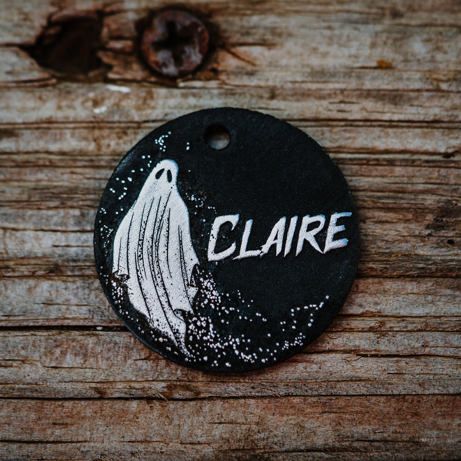 Ghost Dog Tag Engraved Copper Personalized Pet Id Tag Etsy