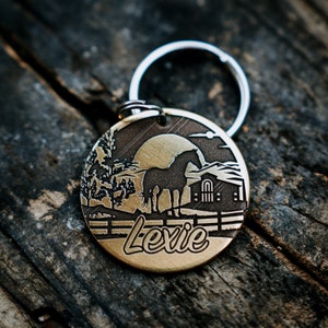 Horse Farm Dog Tag | Engraved | Copper | Personalized | Pet Cat Id Tag