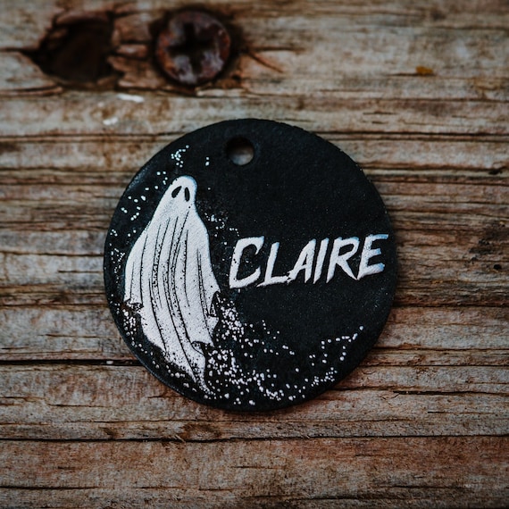 Ghost Dog Tag | Engraved | Copper | Personalized | Pet Cat Id Tag | Spooky | Haunted | Halloween