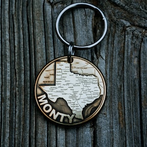 Texas Karte Dog Tag | Gravur | Kupfer | Personalisiert | Haustier Katze Marke | Topographie