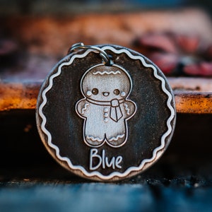 Gingerbread Cookie Dog Tag | Engraved | Copper | Personalized | Pet Cat Id Tag | Christmas | X-Mas