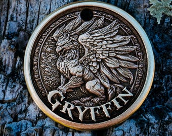 Gryffin Dog Tag | Engraved | Copper | Personalized | Pet Cat Id Tag | Griffin | Mythical | Fantasy | 3D | Lion | Eagle | Legendary