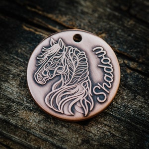 Layered Horse Dog Tag | Engraved | Copper | Personalized | Pet Cat Id Tag | Stallion | Filly