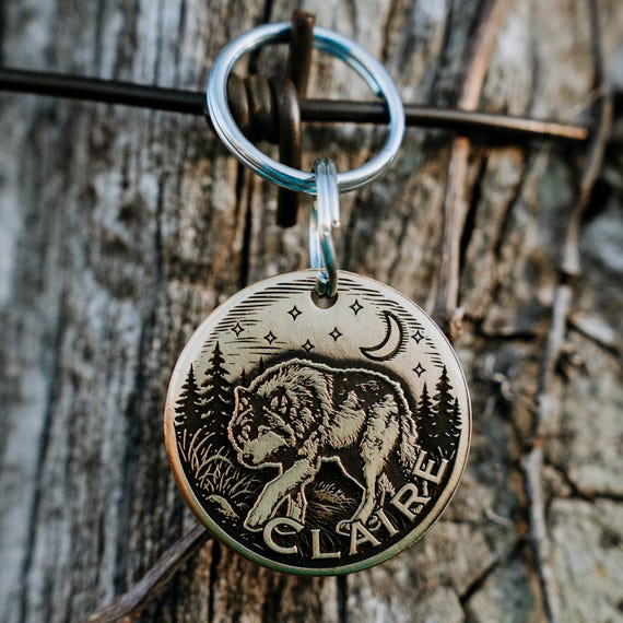 Timber Wolf Tag | Engraved | Copper | Personalized | Pet Cat Id Tag | Forest | Fenrir