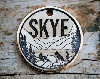 Mountain Lake Ears Up Dog Tag | Engraved | Copper | Personalized | Pet Id Tag | Banff National Park | Lake Louise | German Shepherd | Hiking