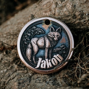 Fox Dog Tag | Engraved | Copper | Personalized | Pet Cat Id Tag | Mythical | Fantasy | 3D | Woodland