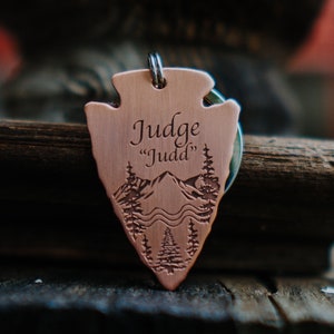 Arrow Dog Tag | Engraved | Copper | Personalized | Pet Id Tag | Mountains | Forest